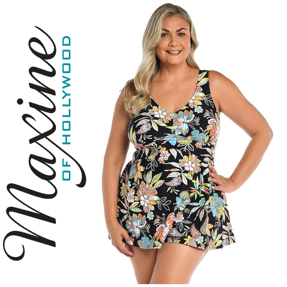 NEW Maxine of Hollywood Plus Sz 18 Tulum Empire Floral Swim Top MM3C678 NWT